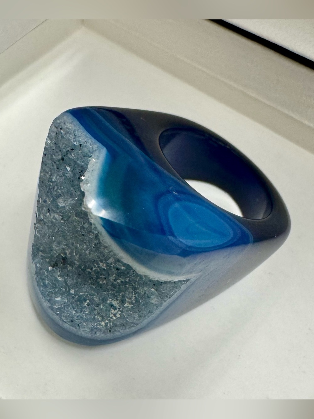 Blue Cobalt Druzy Carved Ring
